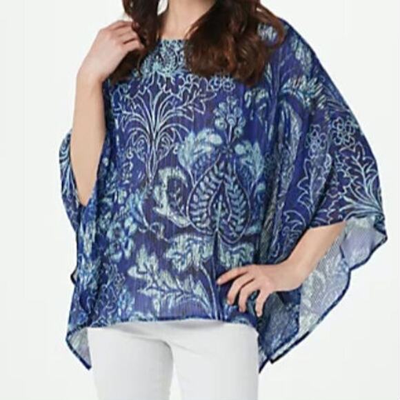 Bob Mackie Wearable Art butterfly metallic stripe brocade printed blouse size M - Picture 1 of 10